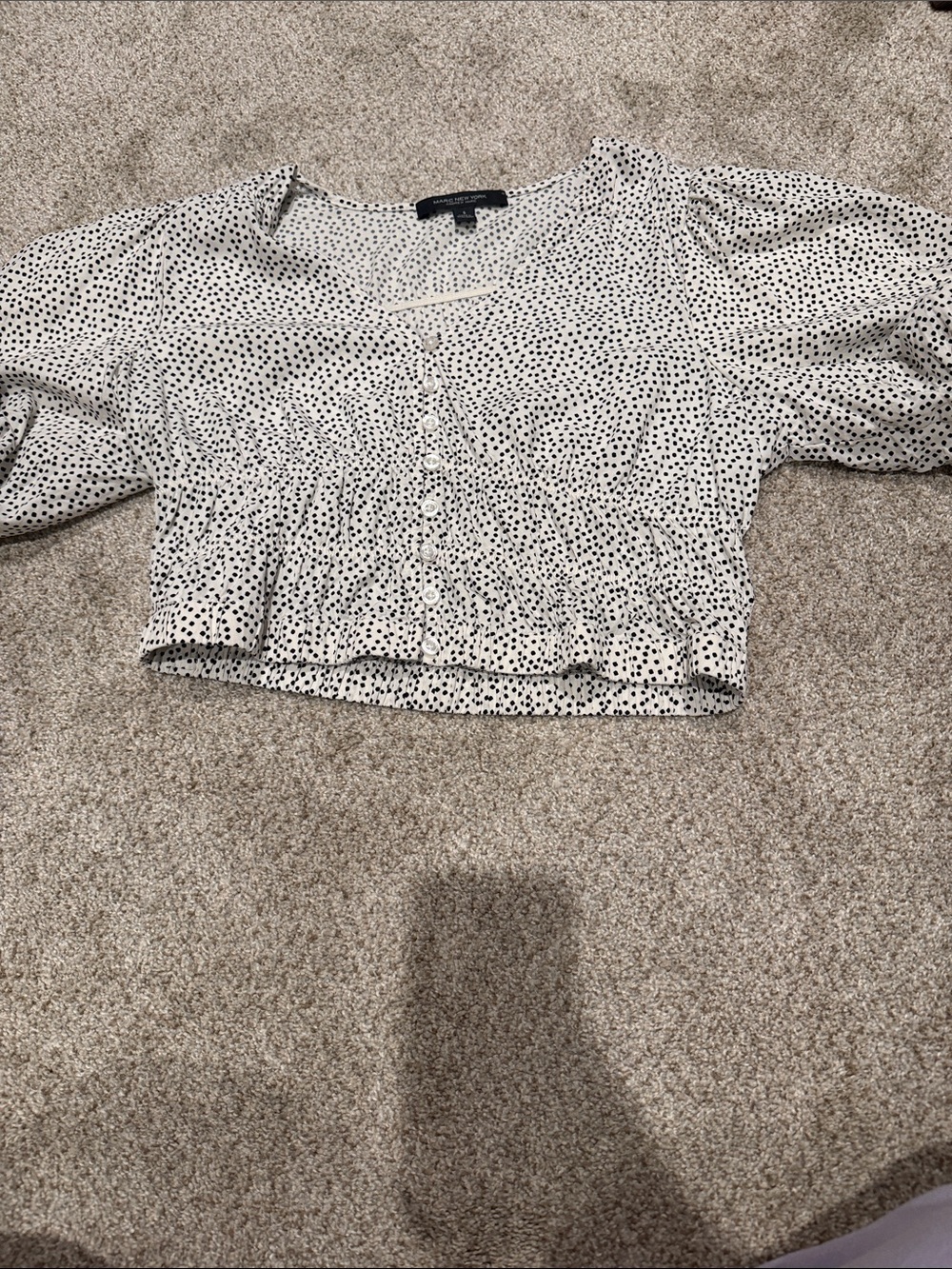 Marc Jacobs White Cropped Button-Front Polka Dot Top